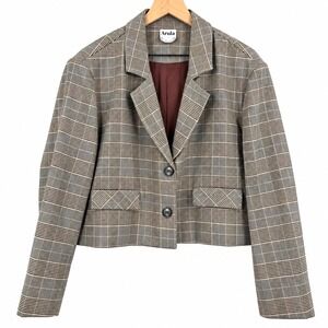 Arula Cropped Blazer Women A Grey Tan Glen Plaid Excellent Professional Academic